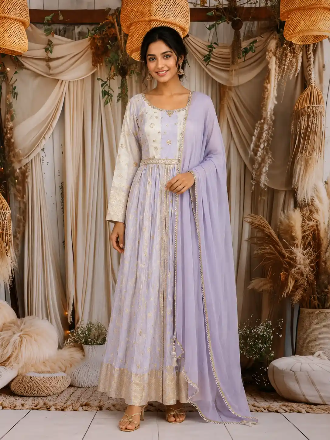 Lavender Zari Woven Design Organza Salwar Suit with Dupatta